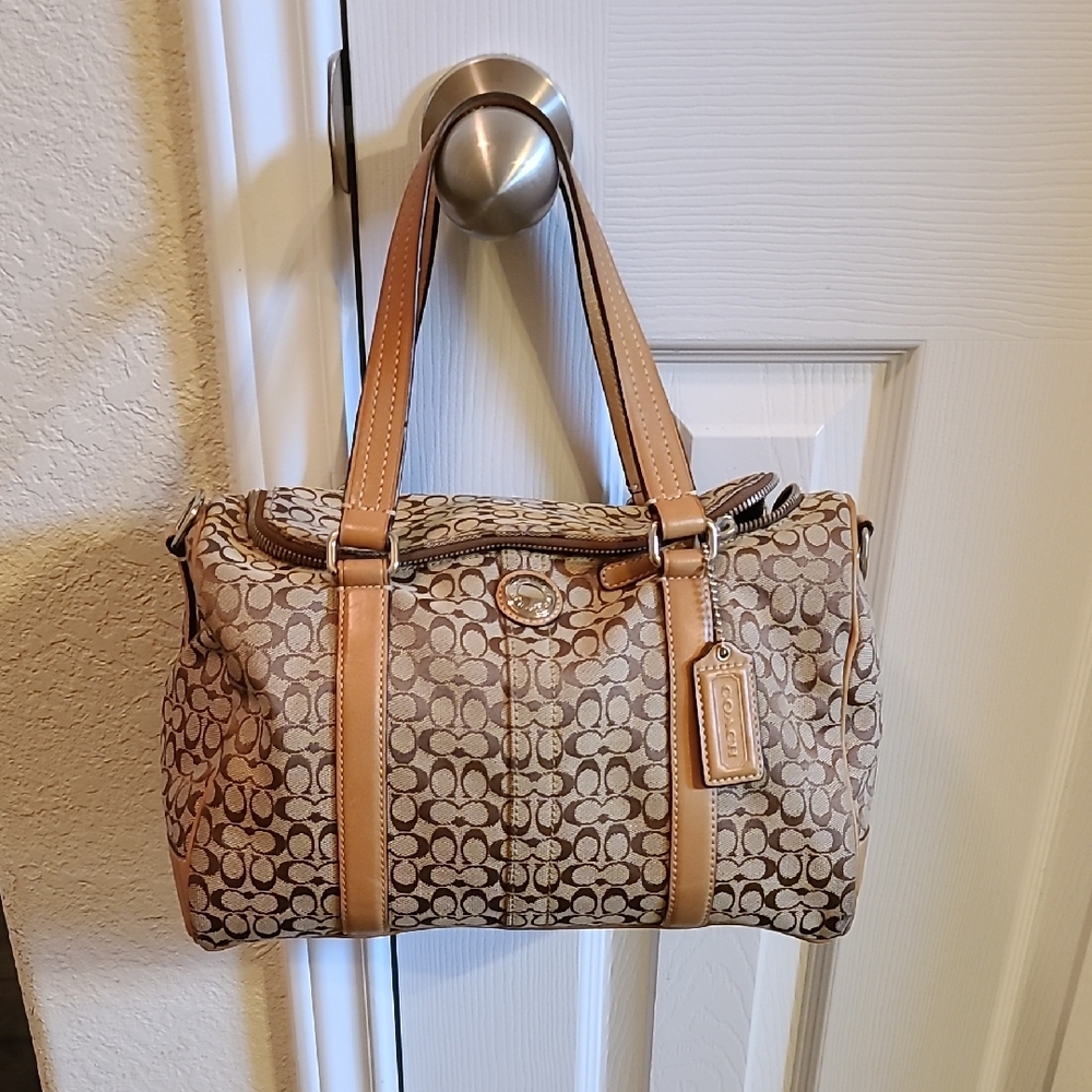 Coach Signature Large Brown and Tan Satchel Handbag